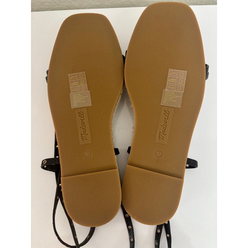 Madewell Mira Espadrille Thong Sandal Ankle Wrap Grommet Leather Black NV826 10 - Picture 6 of 9